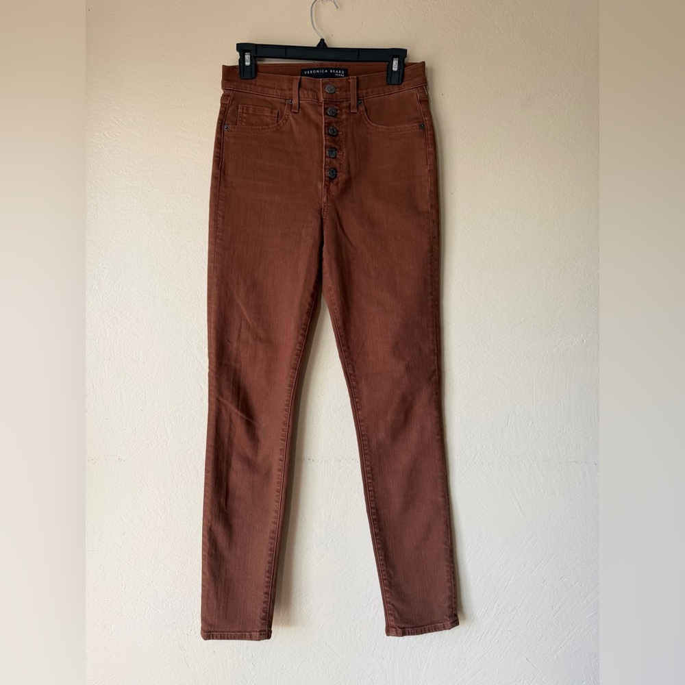 Veronica Beard High-Rise Skinny Jeans in Chestnut Brown - Picture 2 of 13